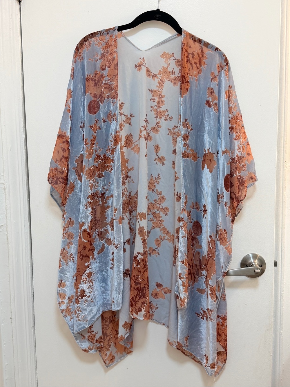 Light Blue & Rust Floral Kimono Top